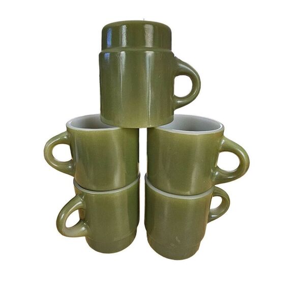 Anchor Hocking Green Fire-King Ware Made in the USA 8 oz. Coffee Tea Cup Mugs Se - Picture 1 of 7